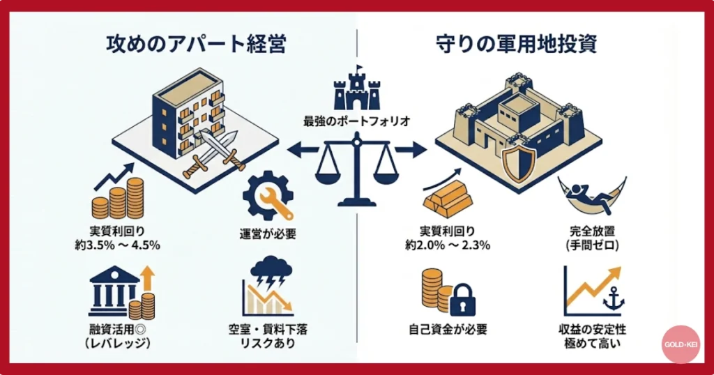 「攻めのアパート」と「守りの軍用地」のポートフォリオ管理