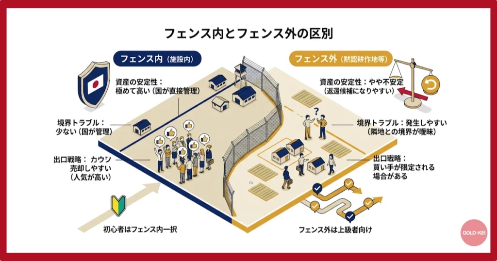 フェンス内とフェンス外（黙認耕作地等）の区別