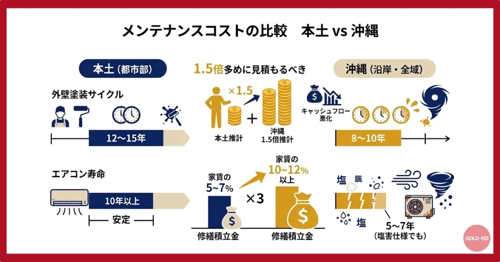 塩害・台風によるメンテナンスコストの増大
