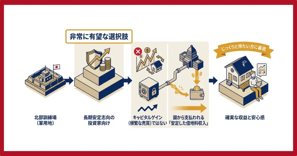 北部訓練場の軍用地は長期的な投資に向いている
